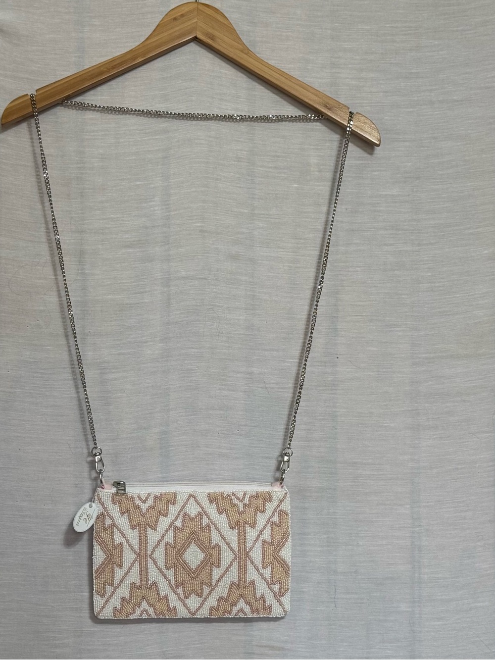 NWT FC Le Centre du Monde Beaded Crossbody Clutch Pink Ivory